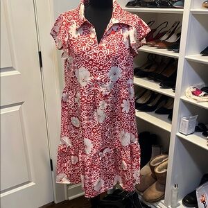 Red and White Floral Dress